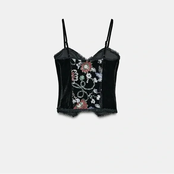Zara Black Floral Embroidered Corset Top - Picture 3 of 6